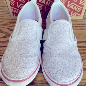 Girls pink glitter slip-on vans